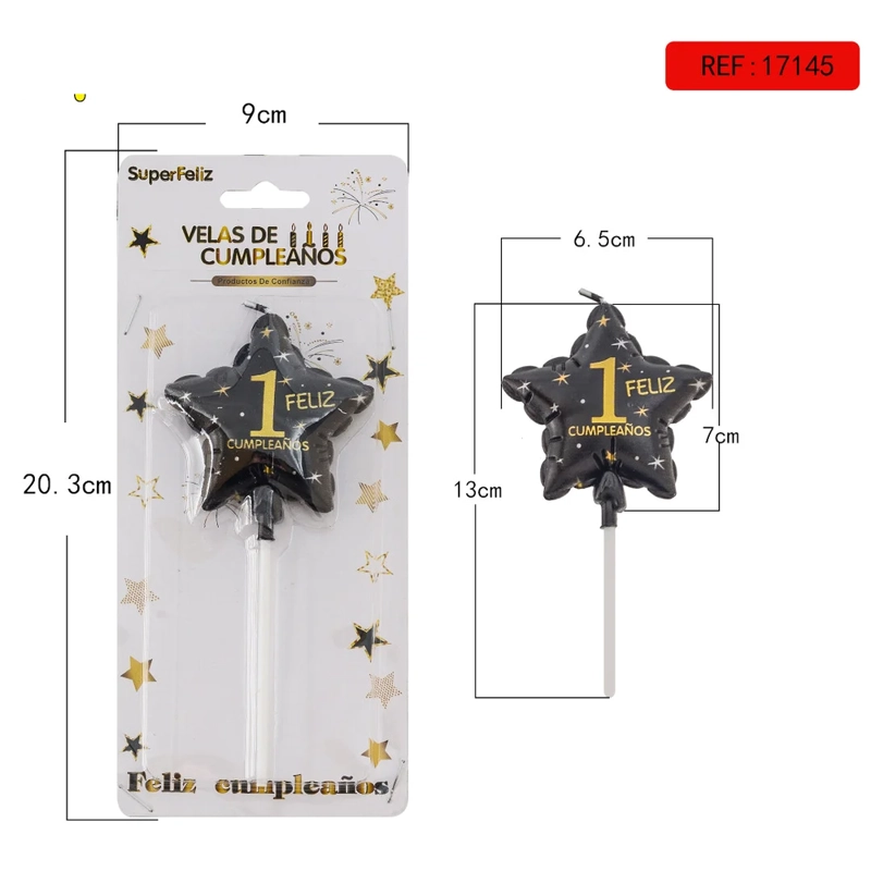 VELA CUMPLEAÑOS ESTRELLA NUMERO 1 NEGRO CON DORADO 9X20.3CM 17145-1 - 1