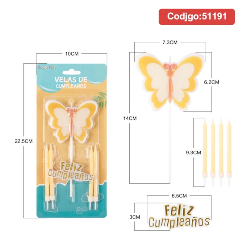 VELA CUMPLEAÑOS MARIPOSA COLOR AMARILLA 51191 - 1