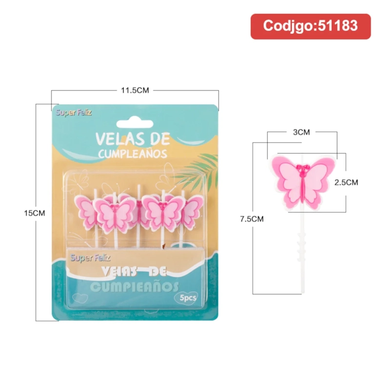 VELA CUMPLEAÑOS MARIPOSA COLOR ROSADA 51183 - 1