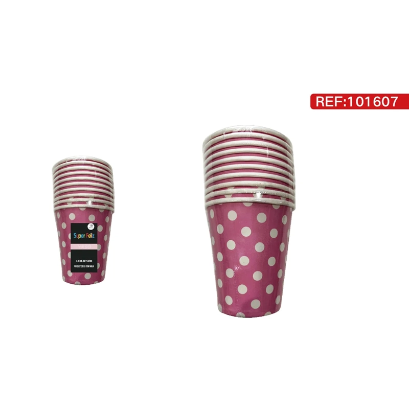 VASOS FUCSIA CON PUNTOS BLANCOS 101607 - 1