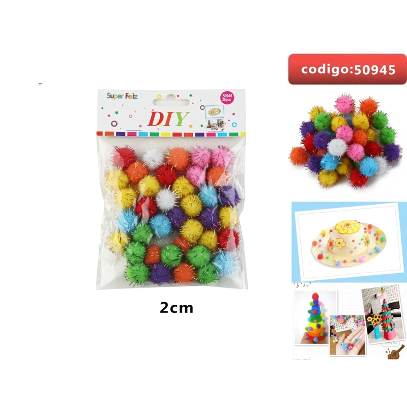 SET DE POMPONES DE TELA EN COLORES SURTIDOS 2CM 50945 - 1