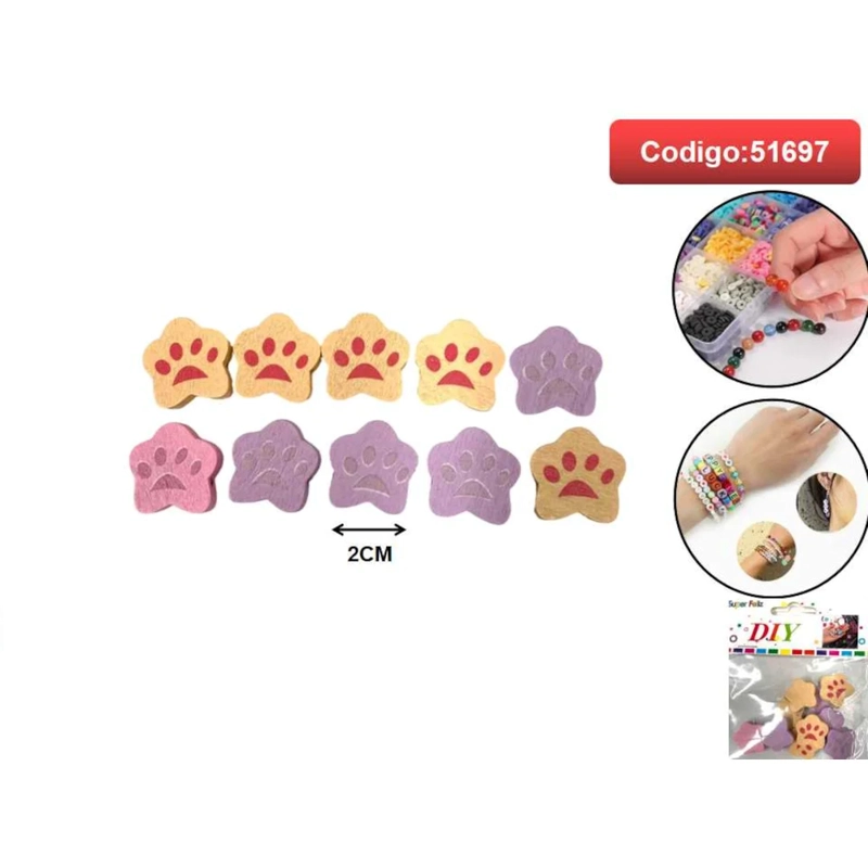 CUENTAS CON FORMA DE HUELLA DE PATA EN COLORES PASTEL 2CM 51697 - 1