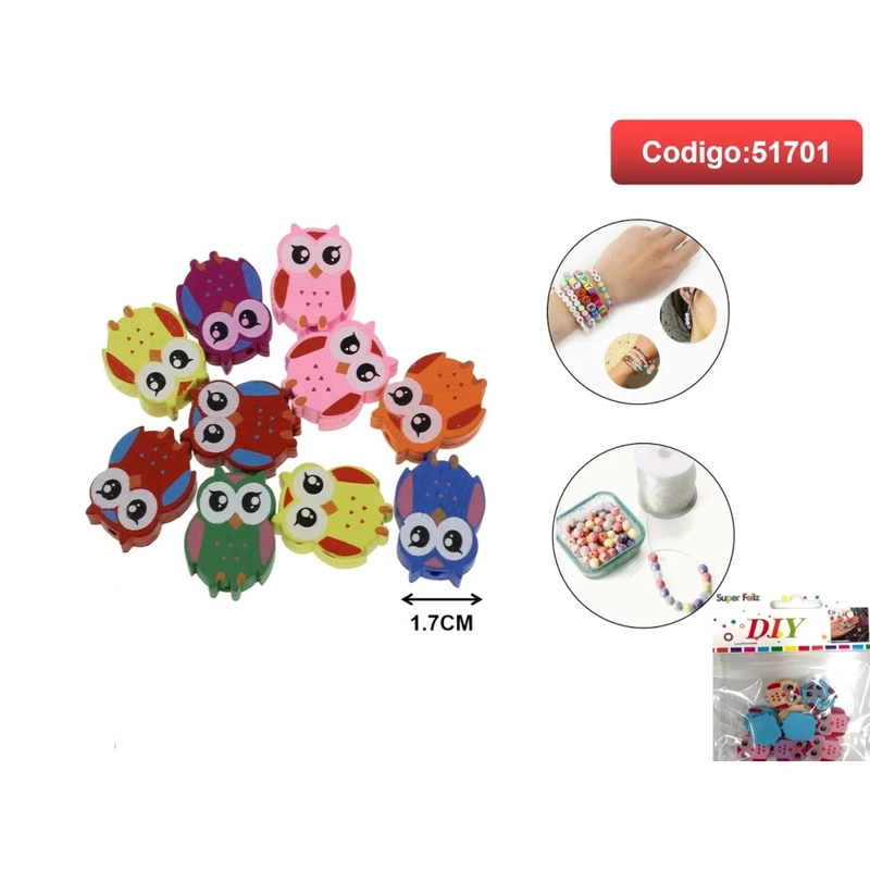 CUENTAS DECORATIVAS CON DISEÑO DE BUHO EN COLORES SURTIDOS 1.7CM 51701 - 1