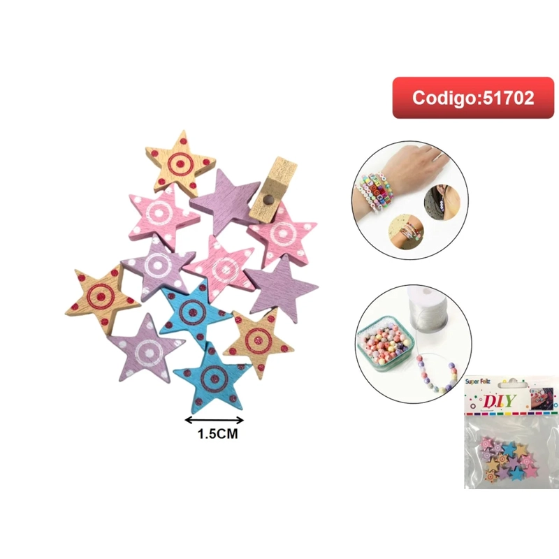 ESTRELLAS DE MADERA PINTADAS EN COLORES PASTEL 1.5CM 51702 - 1