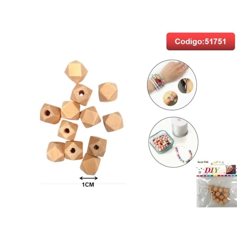 CUENTAS DE MADERA POLIGONALES COLOR NATURAL 1CM 51751 - 1