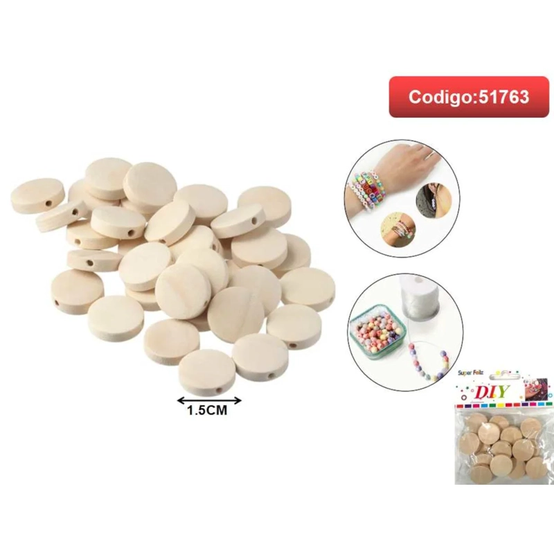 DISCOS DE MADERA COLOR NATURAL 1.5CM 51763 - 1