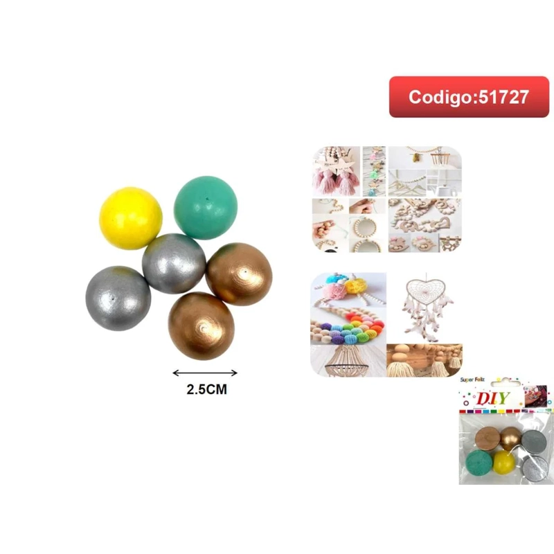 ESFERAS DE MADERA PINTADAS EN COLORES METALIZADOS 2.5CM 51727 - 1