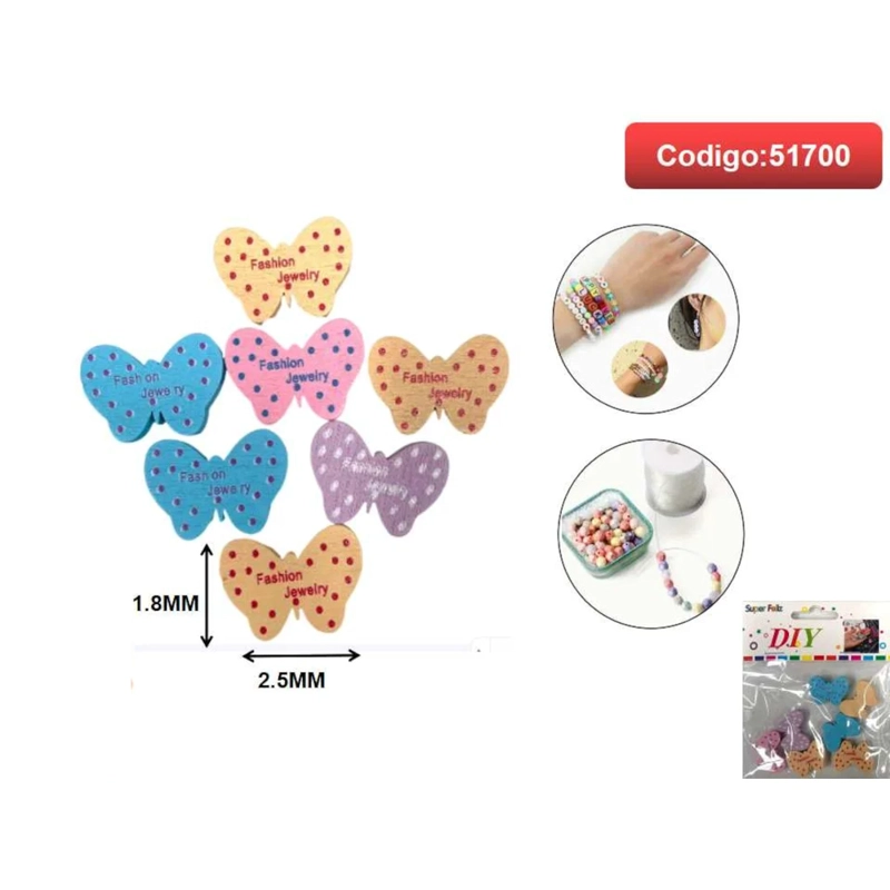 CUENTAS CON FORMA DE CORAZON Y MARIPOSA EN COLORES PASTEL 1.8-2.5CM 51700 - 1