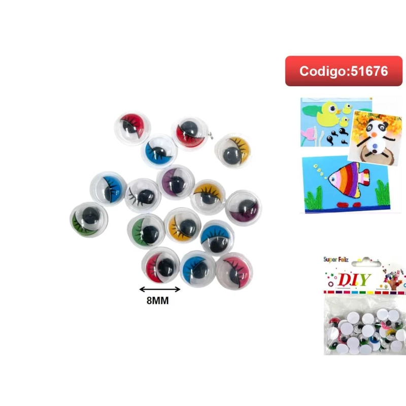 OJOS MOVILES CON PESTAÑAS PARA MANUALIDADES 8MM 51676 - 1