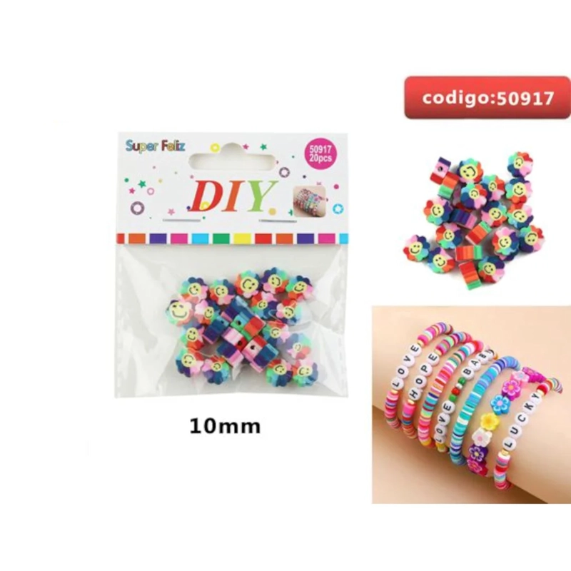 CUENTAS CUBICAS CON ESTAMPADO DE FLORES PARA PULSERAS EN COLORES SURTIDOS 10MM 50917 - 1