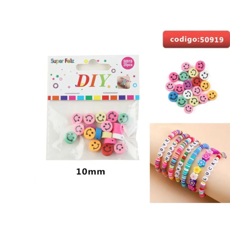 CUENTAS CON CARITA FELIZ PARA PULSERAS EN COLORES SURTIDOS 10MM 50919 - 1
