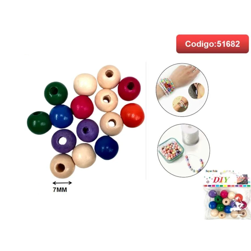 CUENTAS DE MADERA PINTADAS EN COLORES SURTIDOS 7MM 51682 - 1