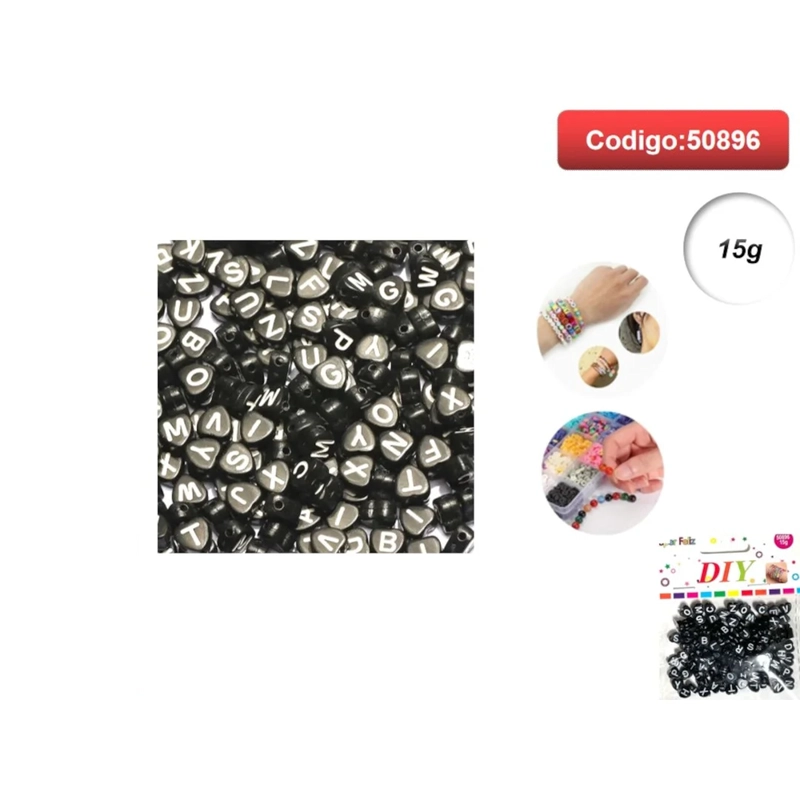 CUENTAS CON LETRAS COLOR NEGRO PARA PULSERAS 50896 - 1