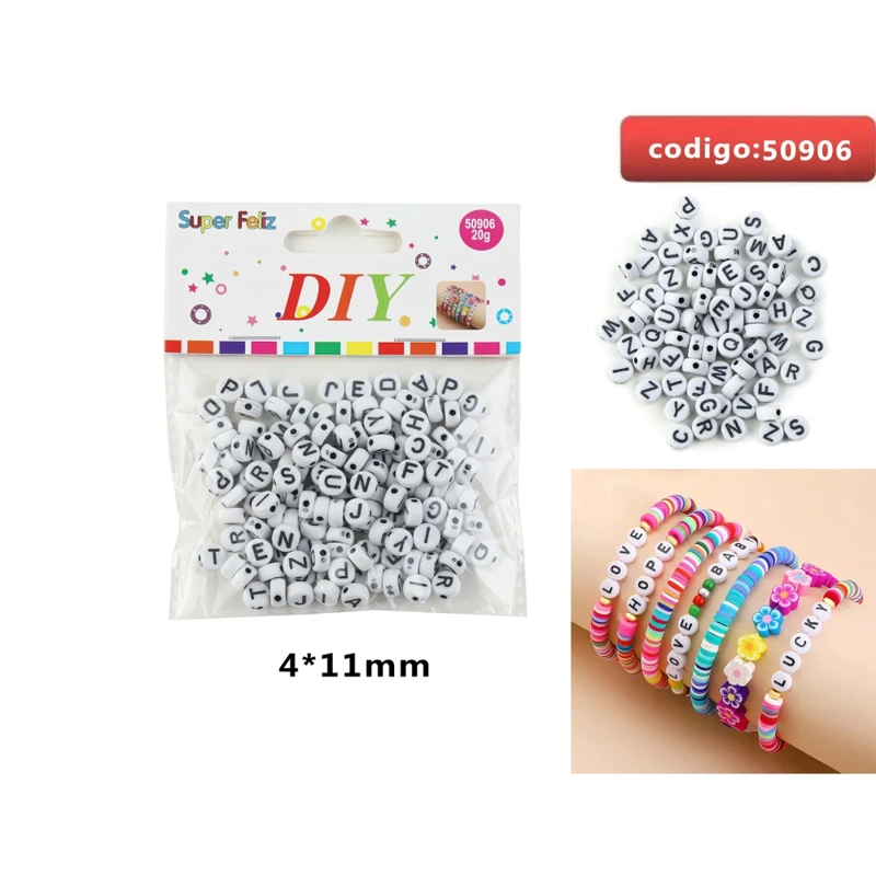 CUENTAS REDONDAS BLANCAS CON LETRAS NEGRAS 4X11MM 50906 - 1