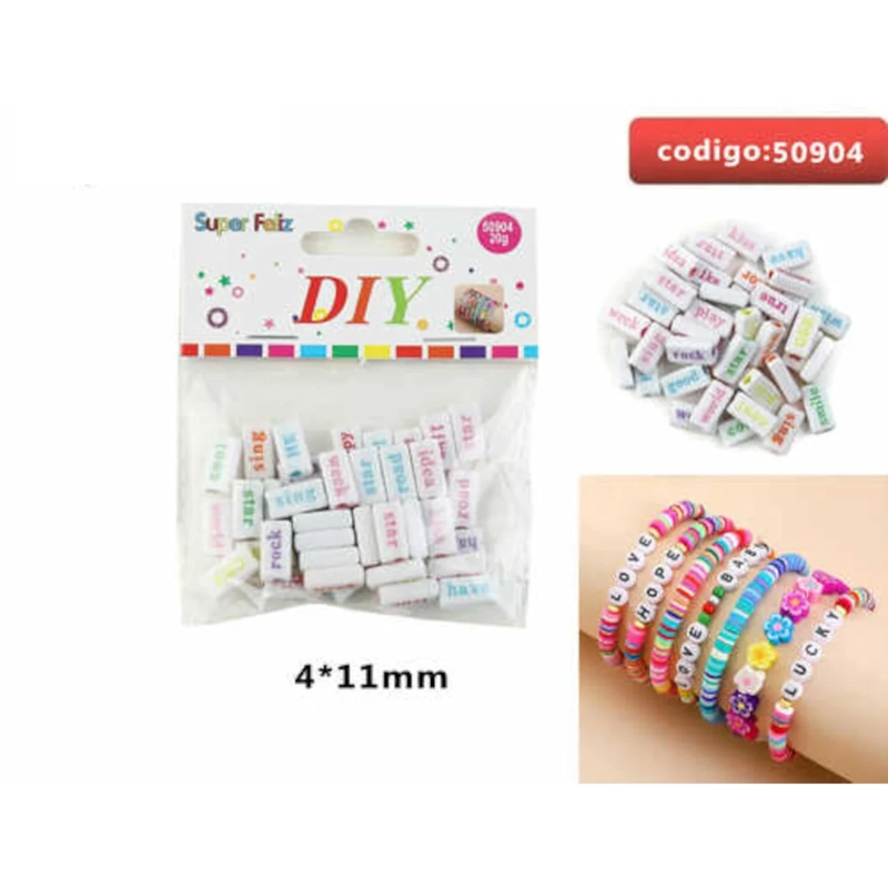 CUENTAS RECTANGULARES CON PALABRAS IMPRESAS 4X11MM 50904 - 1