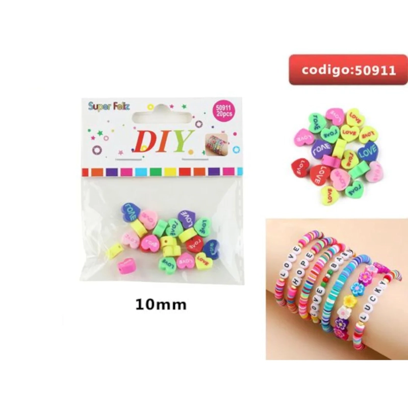 CUENTAS CUBICAS CON LETRAS DE COLORES PARA PULSERAS 10MM 50911 - 1