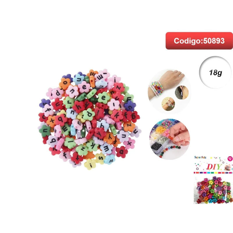 CUENTAS CON FORMA DE FLOR Y LETRAS EN COLORES SURTIDOS 50893 - 1
