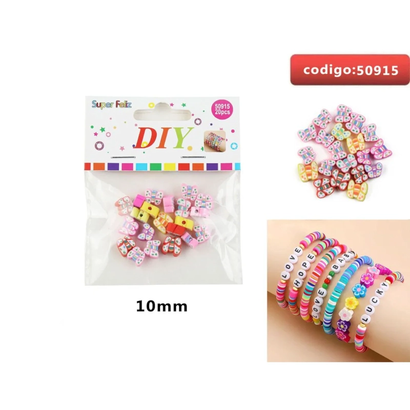 CUENTAS CON ESTAMPADO FLORAL EN COLORES PASTEL PARA PULSERAS 10MM 50915 - 1