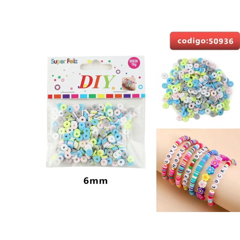CUENTAS TIPO DISCO EN COLORES PASTEL SURTIDOS 6MM 50936 - 1