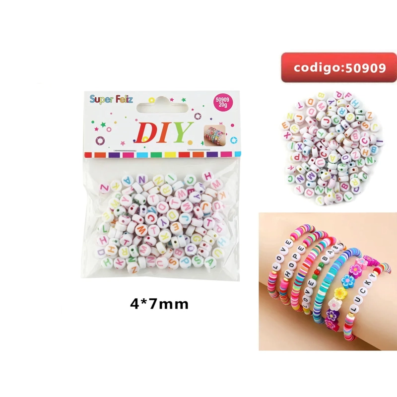 CUENTAS CON LETRAS EN COLORES SURTIDOS 4X7MM 50909 - 1