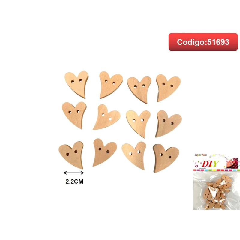 DIJES DE MADERA CON FORMA DE CORAZON 2.2CM 51693 - 1