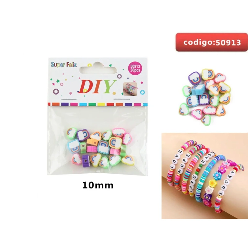 CUENTAS CUBICAS CON ESTAMPADO EN COLORES SURTIDOS PARA PULSERAS 10MM 50913 - 1