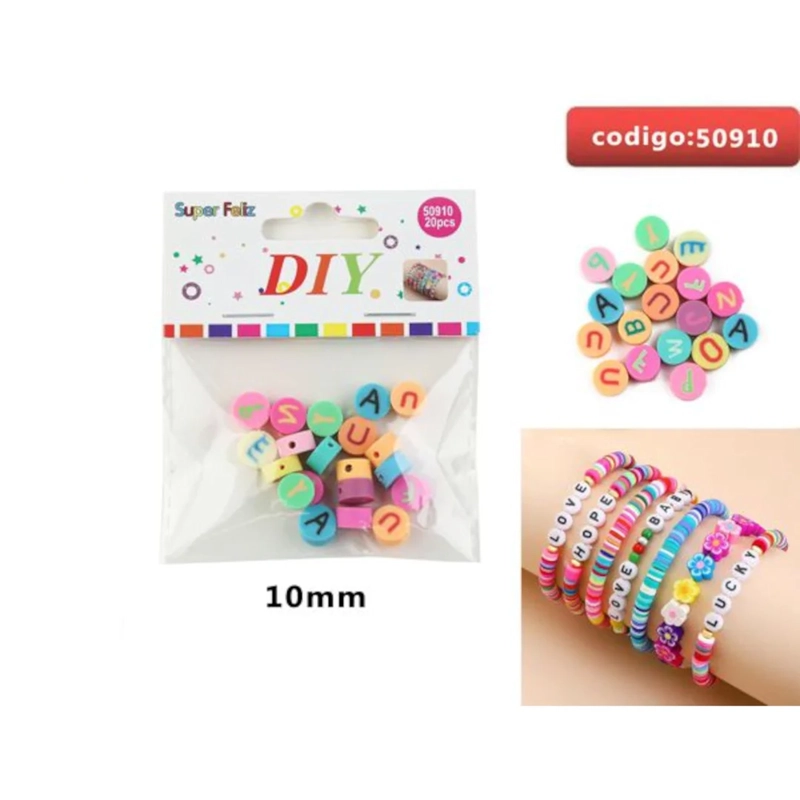 CUENTAS CUBICAS CON LETRAS DE COLORES PARA PULSERAS 10MM 50910 - 1