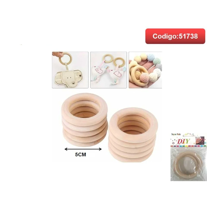 AROS DE MADERA COLOR NATURAL TIPO MORDEDOR 5CM 51738 - 1