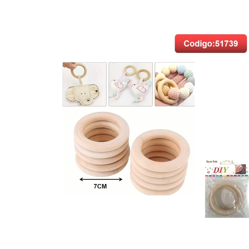 AROS DE MADERA COLOR NATURAL TIPO MORDEDOR 7CM 51739 - 1