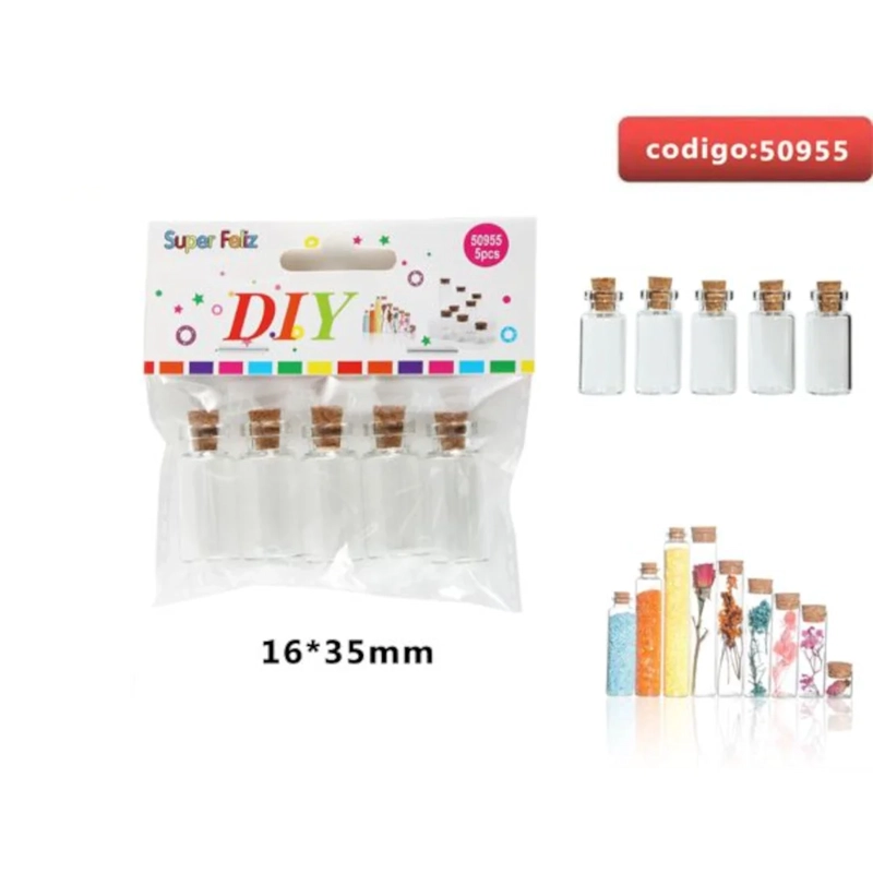 FRASCOS DE VIDRIO CON TAPA DE CORCHO 16X35MM 50955 - 1
