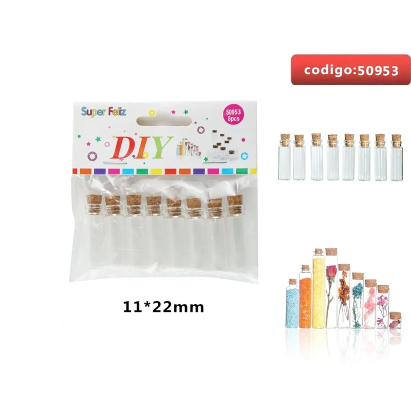 MINI FRASCOS DE VIDRIO CON TAPA DE CORCHO 11X22MM 50953 - 1