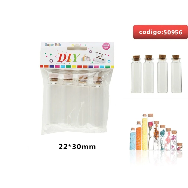 FRASCOS DE VIDRIO CON TAPA DE CORCHO 22X30MM 50956 - 1