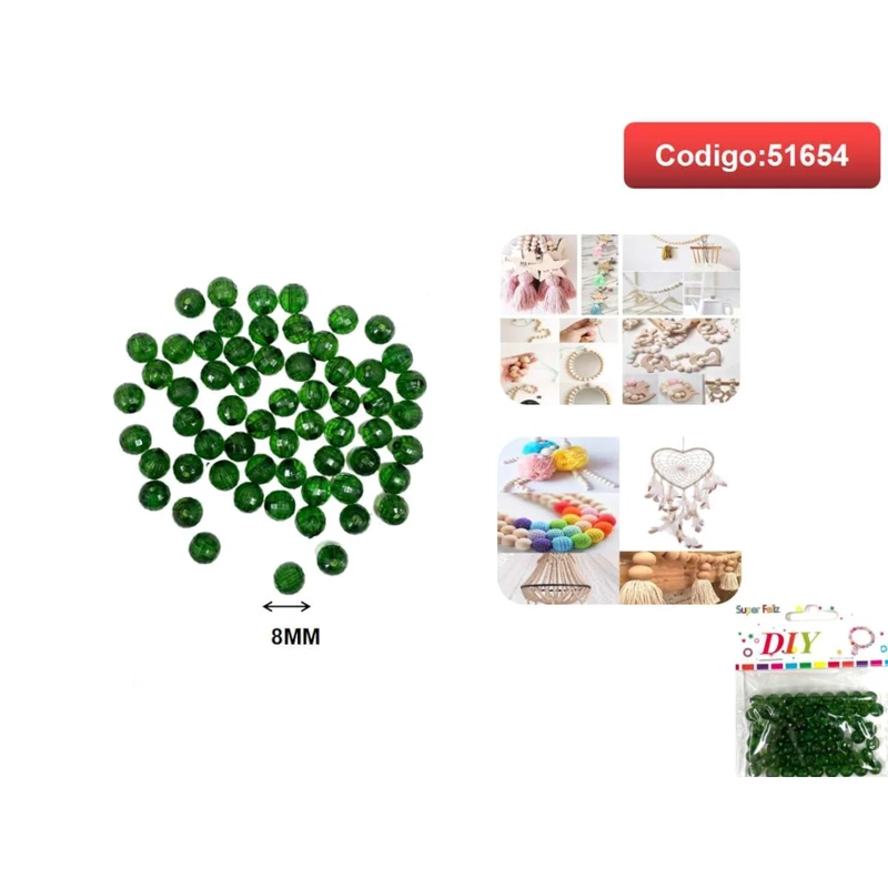 CUENTAS REDONDAS ACRILICAS COLOR VERDE 8MM 51654 - 1