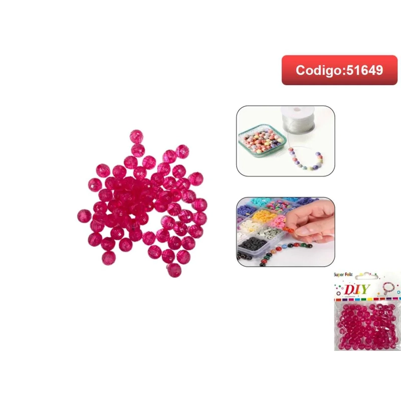 CUENTAS REDONDAS ACRILICAS COLOR FUCSIA 8MM 51649 - 1