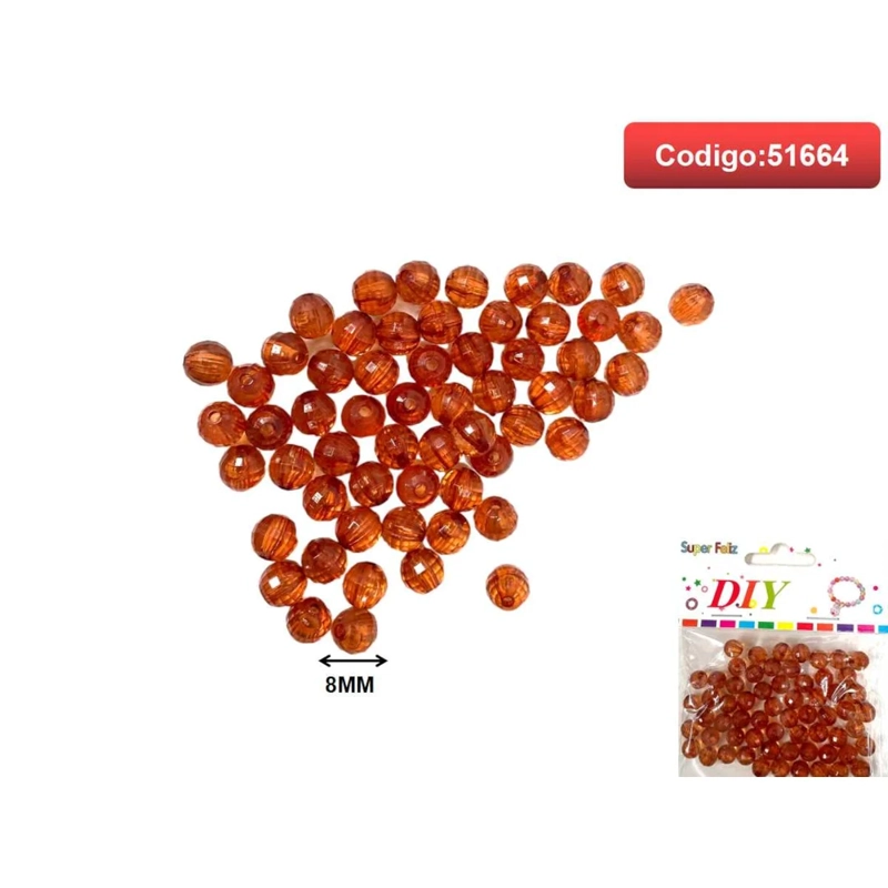 CUENTAS REDONDAS ACRILICAS COLOR NARANJA 8MM 51664 - 1