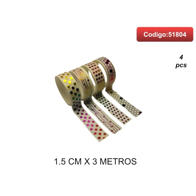CINTA ADHESIVA DECORATIVA CON ESTAMPADO DE PUNTOS Y ANIMALITOS 1.5CM X 3 METROS 51804 - 1