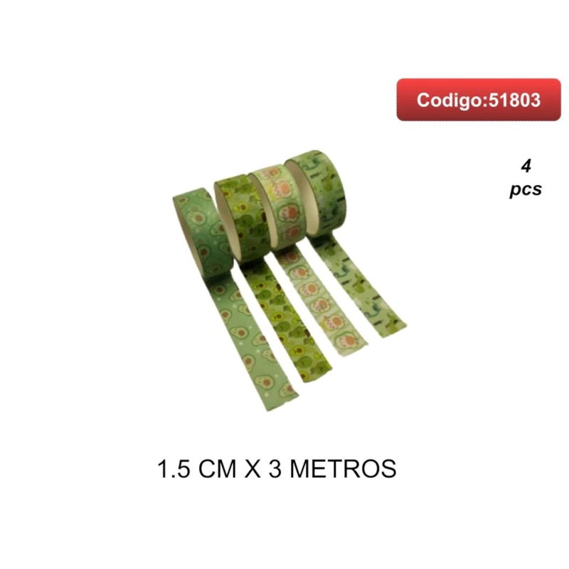 CINTA ADHESIVA DECORATIVA CON ESTAMPADO FLORAL VERDE 1.5CM X 3 METROS 51803 - 1