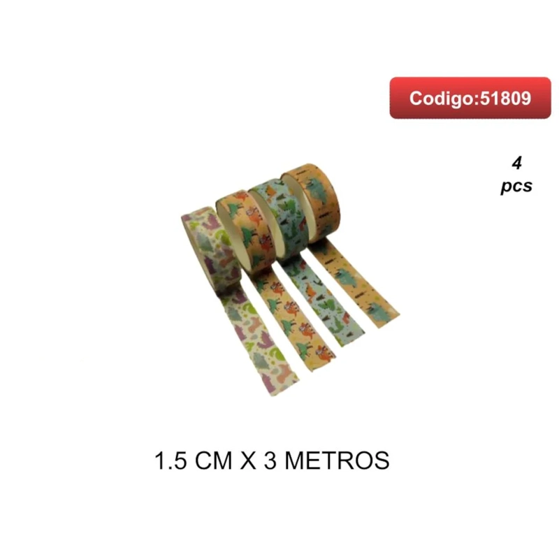 CINTA ADHESIVA DECORATIVA CON ESTAMPADO SURTIDO 1.5CM X 3 METROS 51809 - 1