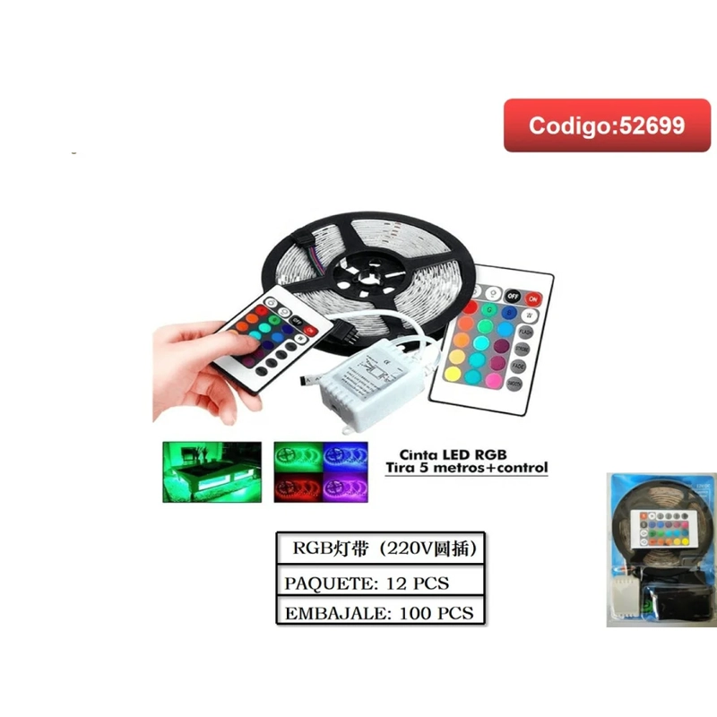 TIRA LED RGB CON CONTROL REMOTO 5 METROS 52699 - 1