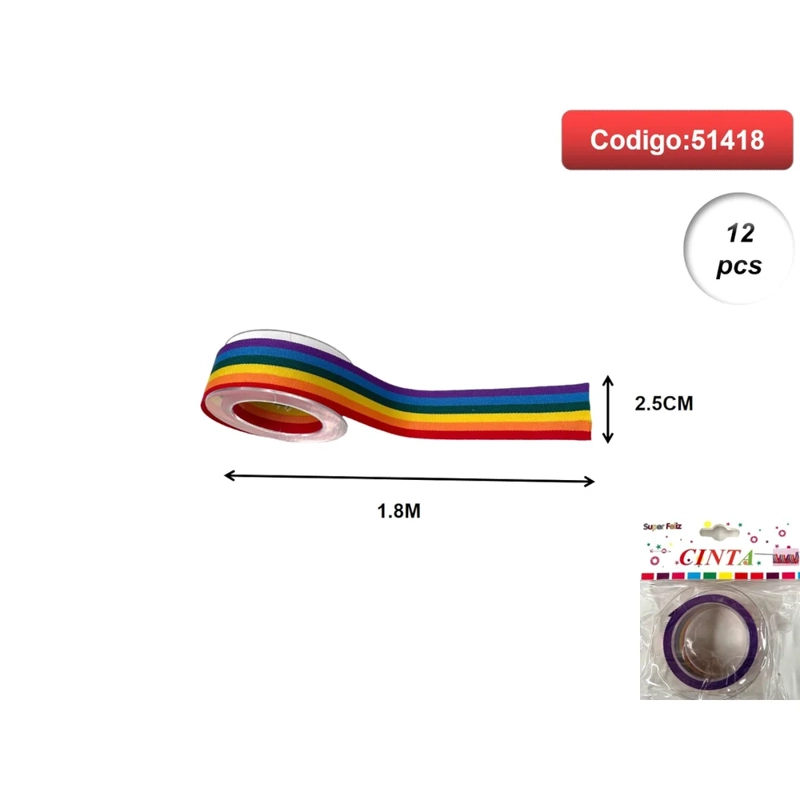 CINTA DECORATIVA ARCOIRIS 2.5CM X 1.8 METROS 51418 - 1