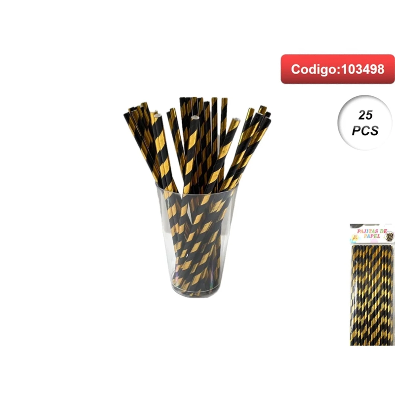 SORBETE DE PAPEL A RAYAS NEGRAS Y DORADAS 103498 - 1