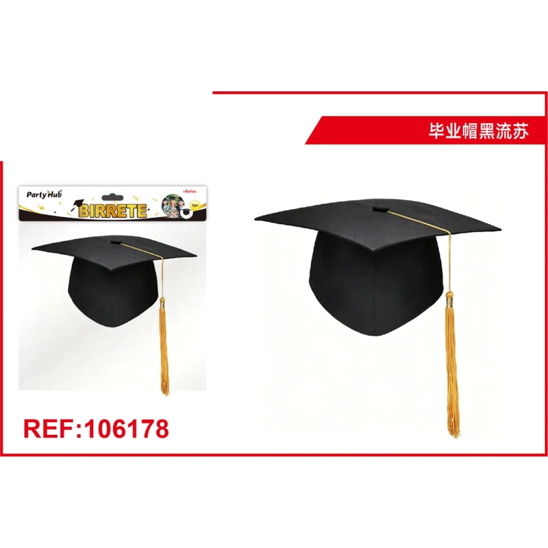 BIRRETE DE GRADUACION COLOR NEGRO CON BORLA DORADA 106178 - 1