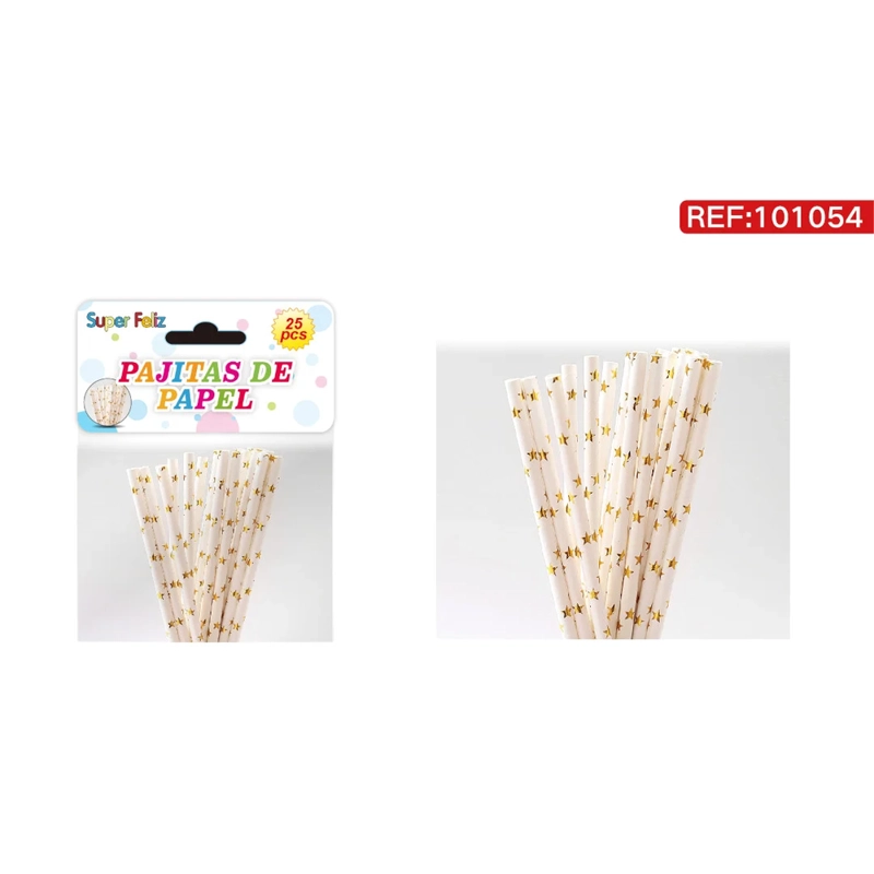 SORBETE DE PAPEL CON ESTAMPADO DE ESTRELLAS DORADAS, COLOR BLANCO 101054 - 1
