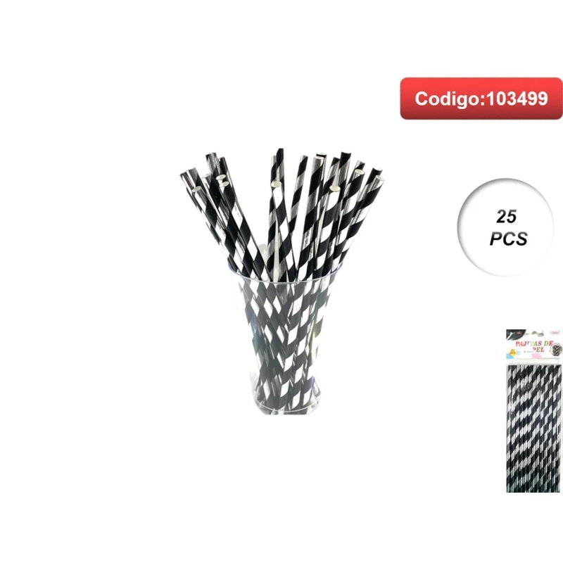 SORBETE DE PAPEL A RAYAS NEGRAS Y BLANCAS 103499 - 1