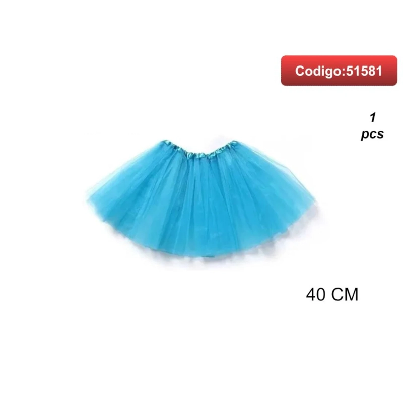 FALDA TIPO TUTU DE TUL COLOR CELESTE 40CM 51581 - 1