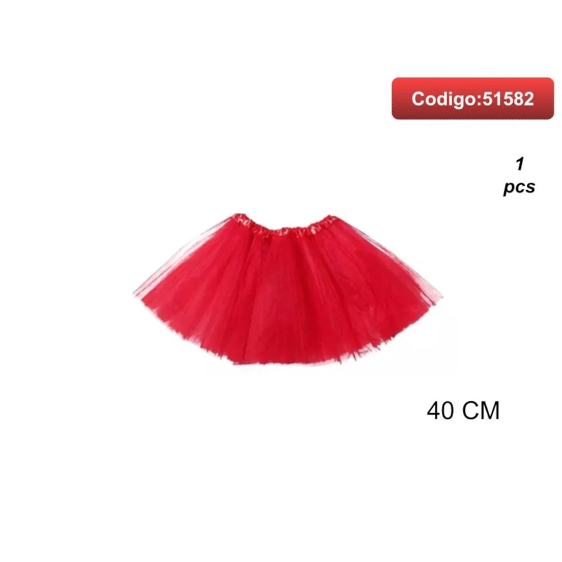 FALDA TIPO TUTU DE TUL COLOR ROJO 40CM 51582 - 1
