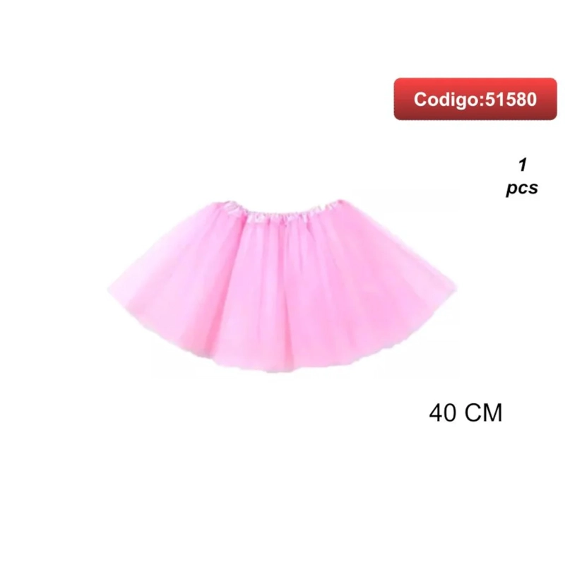 FALDA TIPO TUTU DE TUL COLOR ROSADO 40CM 51580 - 1