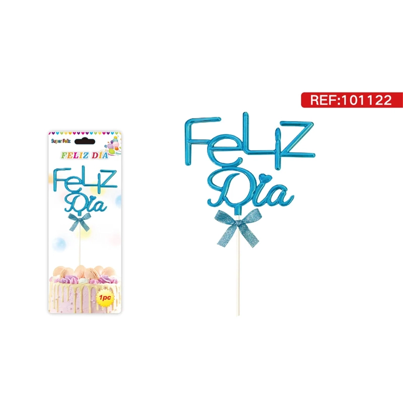 TOPPER PARA TORTA CON TEXTO FELIZ DIA COLOR CELESTE CON MOÑO 101122 - 1