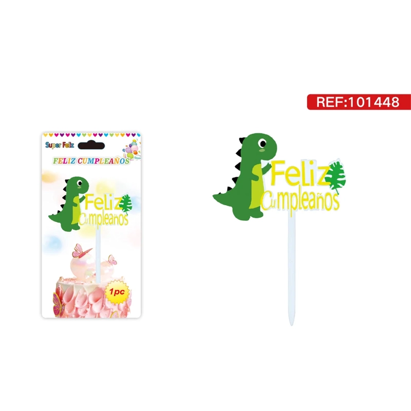 TOPPER PARA TORTA CON DINOSAURIO VERDE CON TEXTO FELIZ CUMPLEAÑOS 101448 - 1