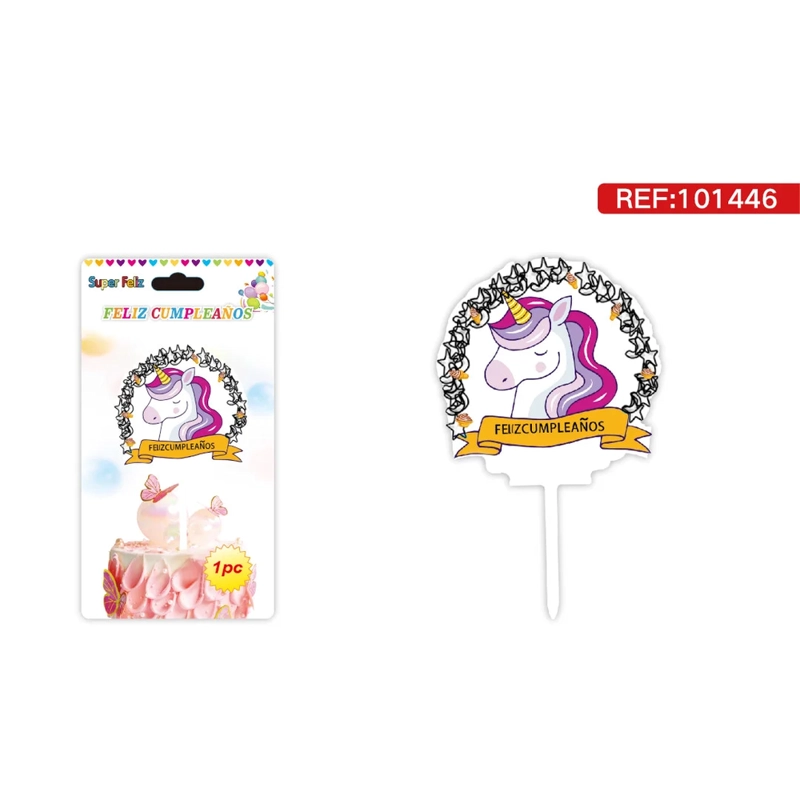 TOPPER PARA TORTA CON UNICORNIO CON TEXTO FELIZ CUMPLEAÑOS 101446 - 1